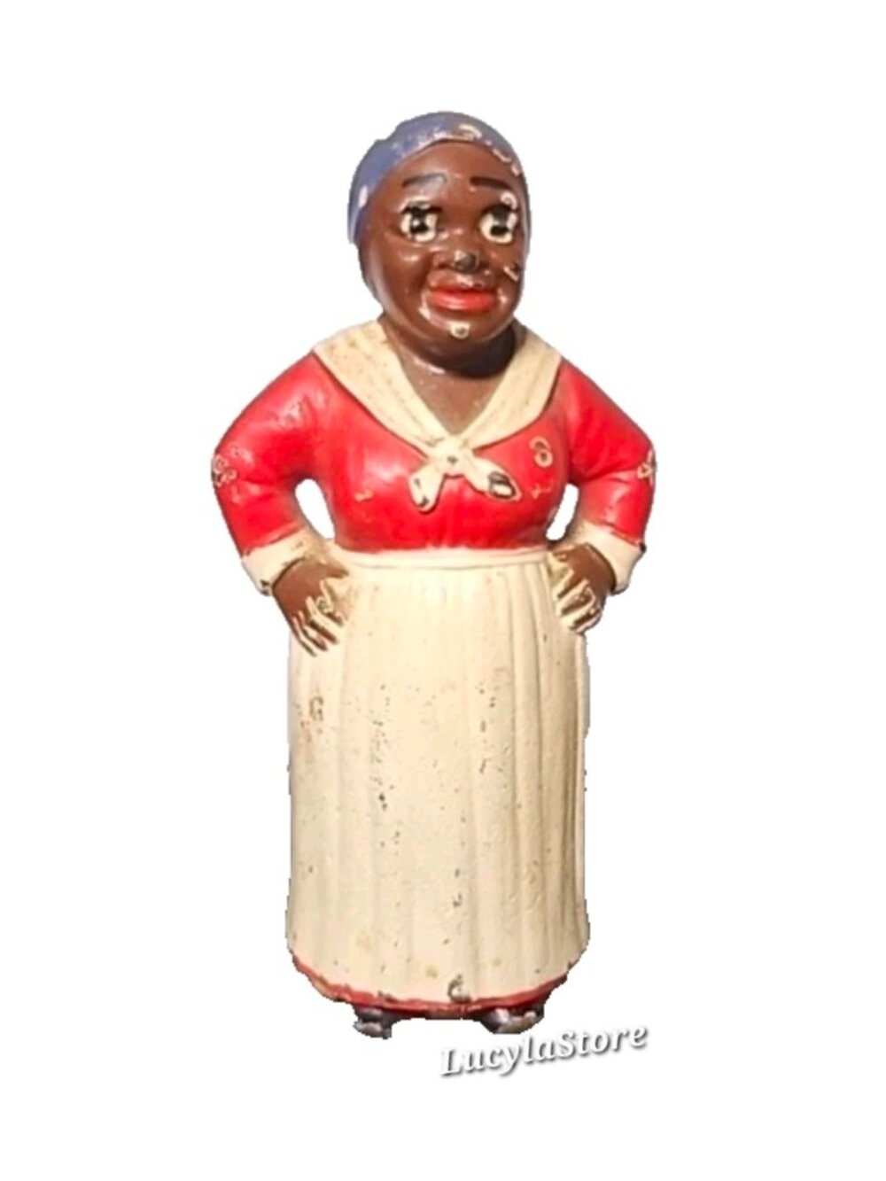 Vintage Cast Iron Figurine Coin Bank Painted Heavy Metal Desk Decor 818 marked